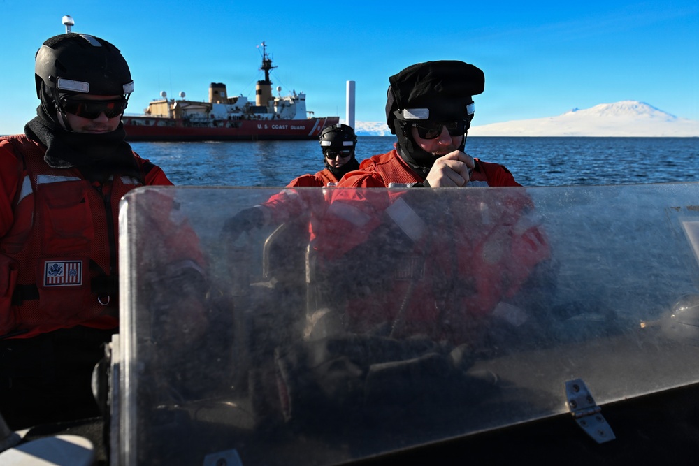 USCGC Polar Star (WAGB 10) conducts small boat training during Operation Deep Freeze 2026