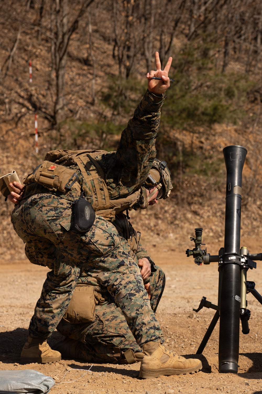 U.S. Marines with 12th LCT Fire 81mm Mortars During a CALFEX
