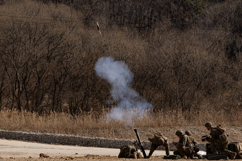 U.S. Marines with 12th LCT Fire 81mm Mortars During a CALFEX