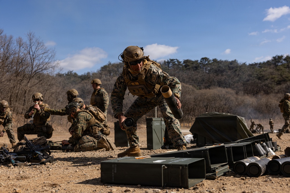 U.S. Marines with 12th LCT Fire 81mm Mortars During a CALFEX