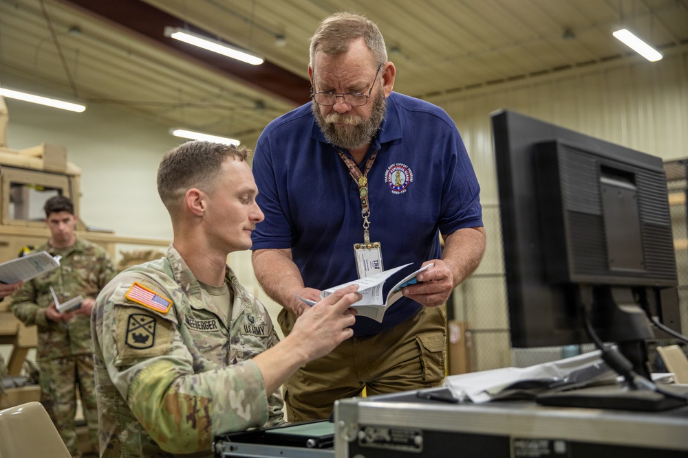 The 1-181st Field Artillery Regiment learns about the Engagement Skills Trainer