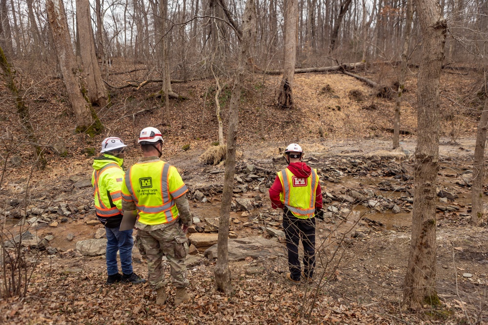 USACE Omaha District Rapid Response Technical Center of Expertise team assesses remediation areas at Potomac Interceptor collapse site