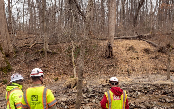 USACE Omaha District Rapid Response Technical Center of Expertise team assesses remediation areas at Potomac Interceptor collapse site