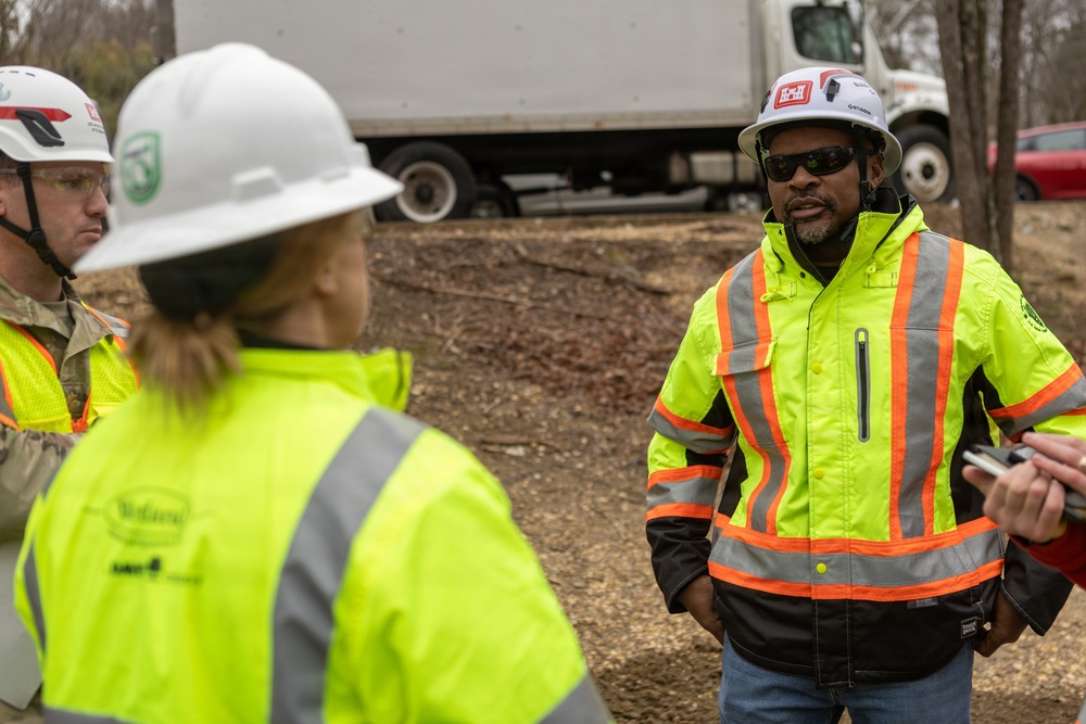 USACE Omaha District Rapid Response Technical Center of Expertise team assesses remediation areas at Potomac Interceptor collapse site