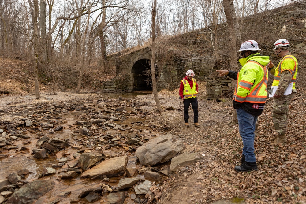 USACE Omaha District Rapid Response Technical Center of Expertise team assesses remediation areas at Potomac Interceptor collapse site