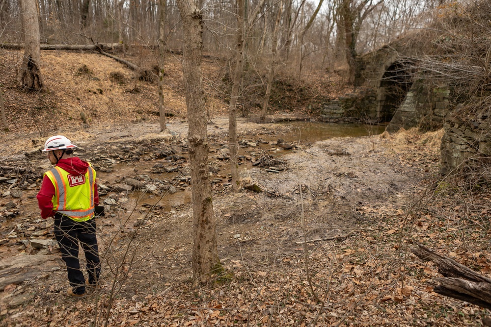 USACE Omaha District Rapid Response Technical Center of Expertise team assesses remediation areas at Potomac Interceptor collapse site
