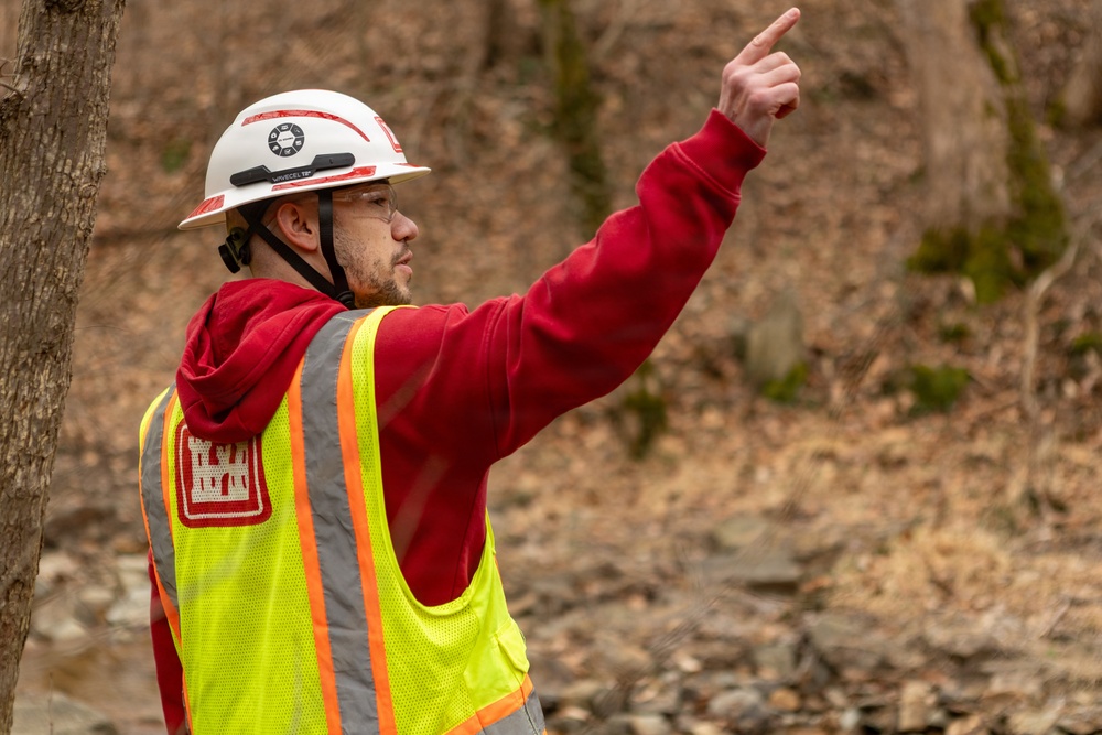 USACE Omaha District Rapid Response Technical Center of Expertise team assesses remediation areas at Potomac Interceptor collapse site