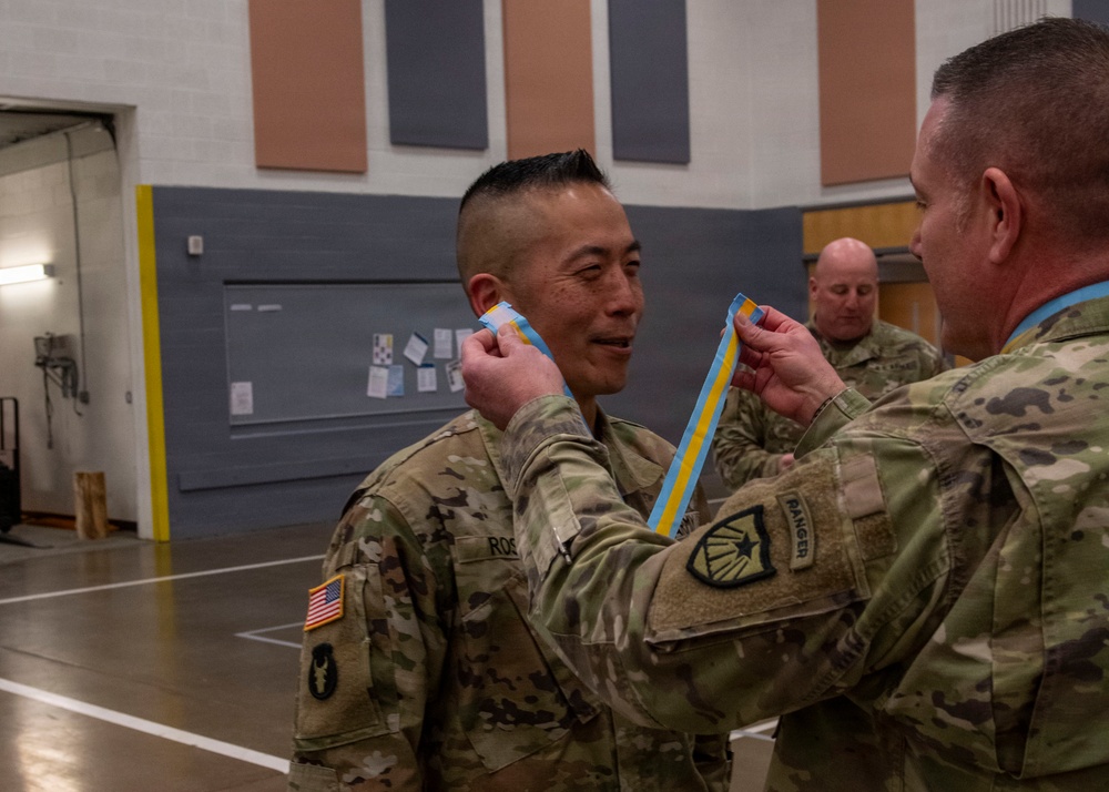 Command Sgt. Maj. Jason Rost is inducted to The Order of Saint Maurice