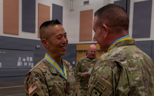 Command Sgt. Maj. Jason Rost is inducted to The Order of Saint Maurice