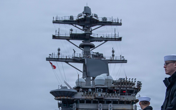 Sailors Man the Rails Departing Port