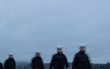 Sailors Man the Rails Departing Port