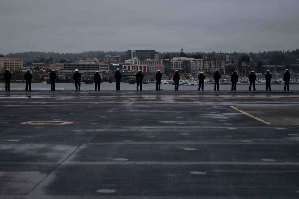 Nimitz Sailors Man the Rails Departing Naval Base Kitsap Bremerton for the Final Time