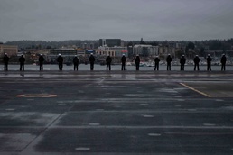 Nimitz Sailors Man the Rails Departing Naval Base Kitsap Bremerton for the Final Time