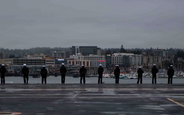 Nimitz Sailors Man the Rails Departing Naval Base Kitsap Bremerton for the Final Time