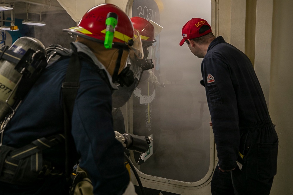 USS Tripoli Conducts Damage Control Drill