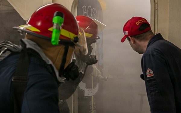 USS Tripoli Conducts Damage Control Drill