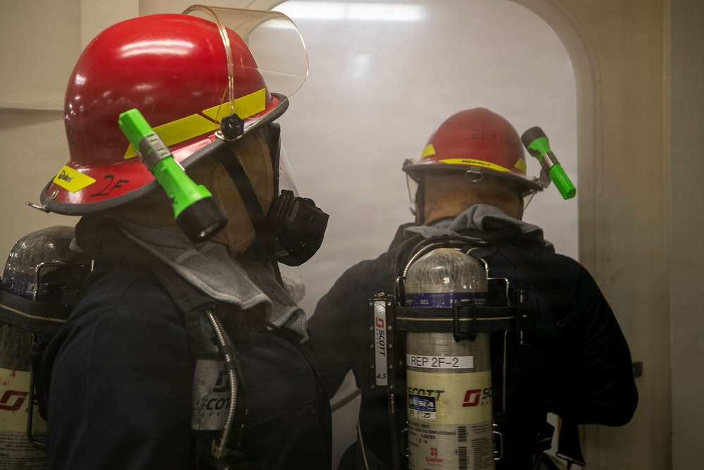 USS Tripoli Conducts Damage Control Drill