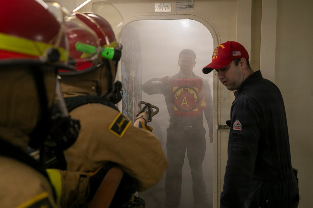 USS Tripoli Conducts Damage Control Drill