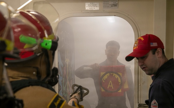 USS Tripoli Conducts Damage Control Drill