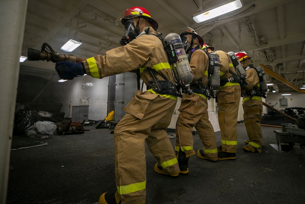 USS Tripoli Conducts Damage Control Drill