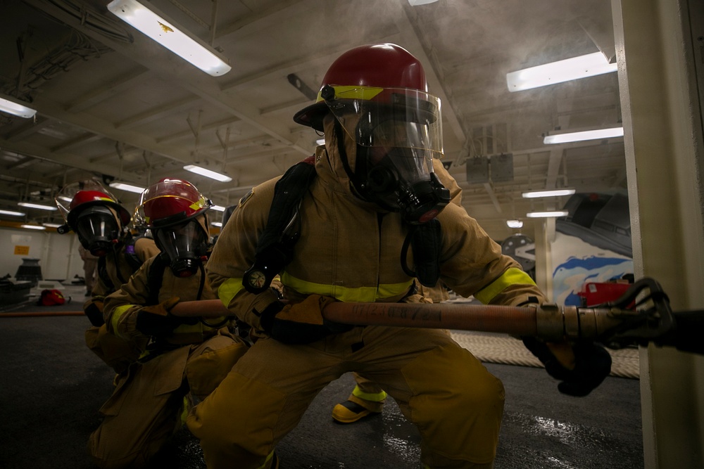 USS Tripoli Conducts Damage Control Drill