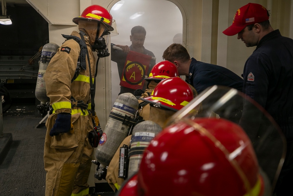 USS Tripoli Conducts Damage Control Drill
