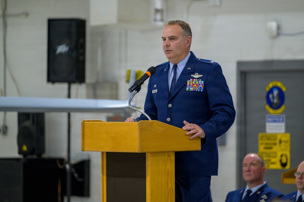 Col. Seth Anderson speaks after assuming command of the 174th Operations Group