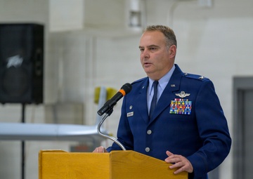 Col. Seth Anderson speaks after assuming command of the 174th Operations Group