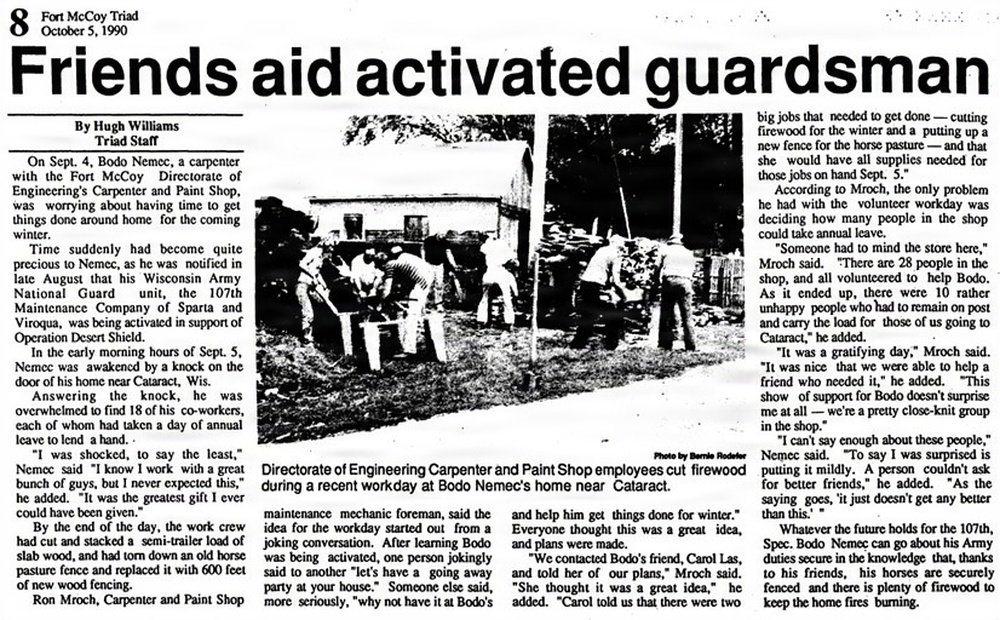 35 Years Ago: Wisconsin National Guard’s 107th Maintenance Company one of many units deployed from Fort McCoy for Desert Shield-Desert Storm