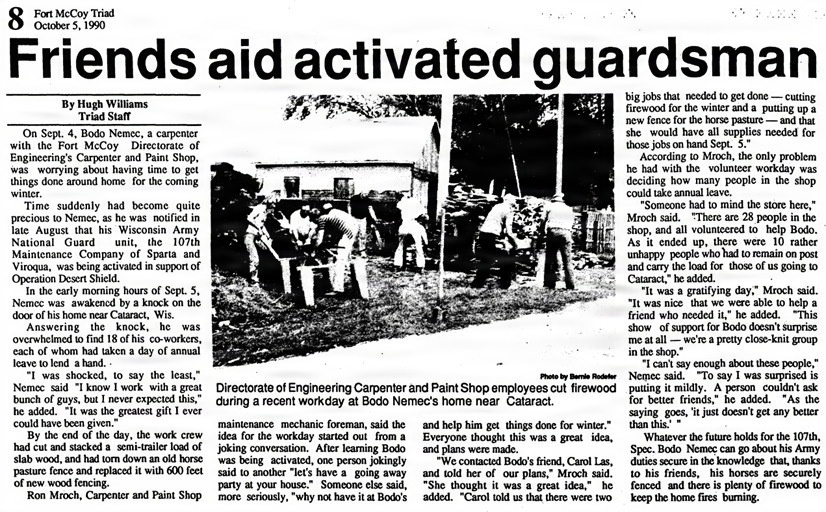 35 Years Ago: Wisconsin National Guard’s 107th Maintenance Company one of many units deployed from Fort McCoy for Desert Shield-Desert Storm