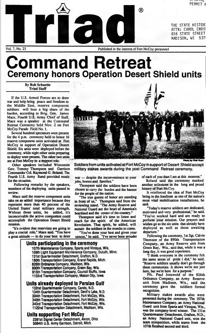 35 Years Ago: Wisconsin National Guard’s 107th Maintenance Company one of many units deployed from Fort McCoy for Desert Shield-Desert Storm