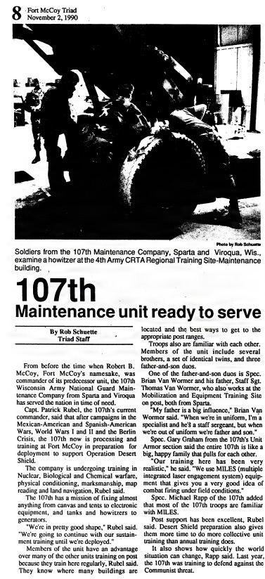 35 Years Ago: Wisconsin National Guard’s 107th Maintenance Company one of many units deployed from Fort McCoy for Desert Shield-Desert Storm