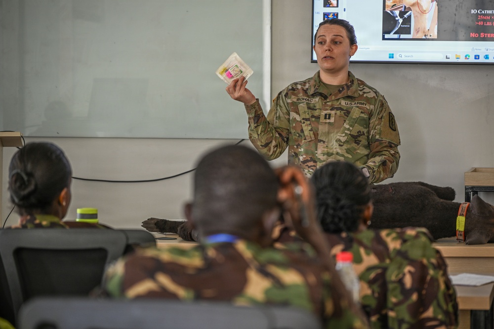 US Army veterinarians, Kenya Defence Forces dog handlers complete K9 tactical combat casualty care training during Justified Accord 2026
