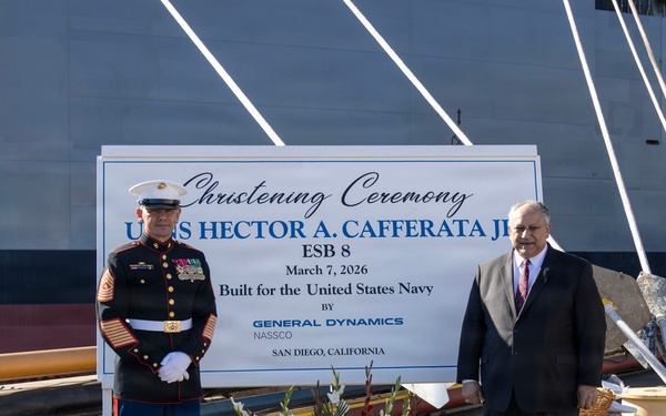 SMMC speaks at christening of future USNS Hector A. Cafferata Jr. (ESB-8)