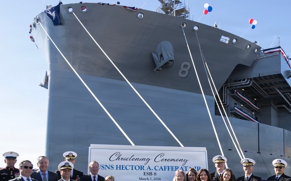 SMMC speaks at christening of future USNS Hector A. Cafferata Jr. (ESB-8)