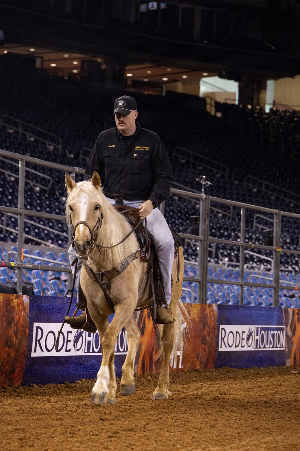 U.S. Marine Corps Mounted Color Guard presents the colors at the Houston Rodeo