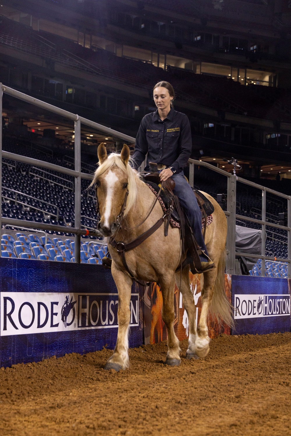 U.S. Marine Corps Mounted Color Guard presents the colors at the Houston Rodeo