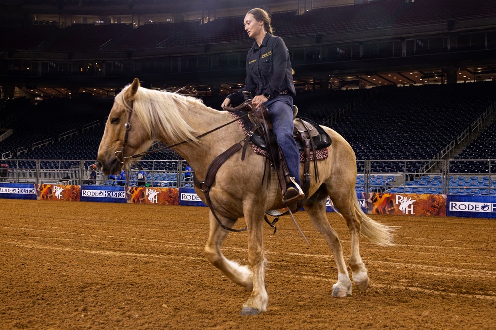 U.S. Marine Corps Mounted Color Guard presents the colors at the Houston Rodeo