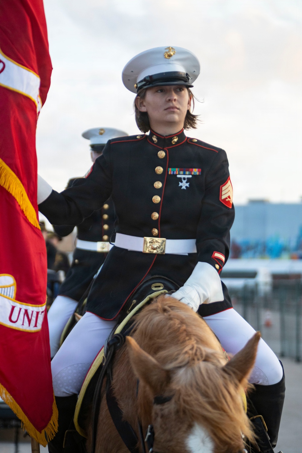 U.S. Marine Corps Mounted Color Guard presents the colors at the Houston Rodeo