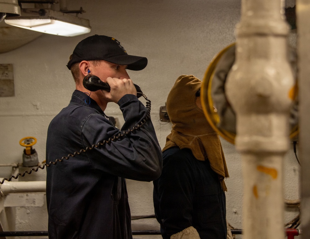 USS Essex Engineers work in forward and aft Main Machinery Rooms