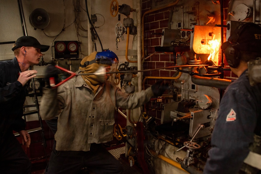 USS Essex Engineers work in forward and aft Main Machinery Rooms