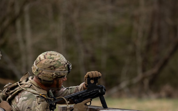 Infantryman Aims M320 Grenade Launcher
