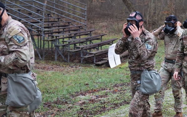 Georgian soldier prepares for gas chamber