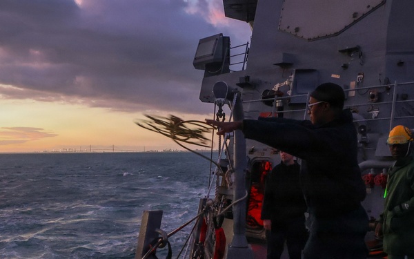 USS Paul Ignatius (DDG 117) pulls into Naval Station Rota, Spain, at the conclusion of a scheduled deployment
