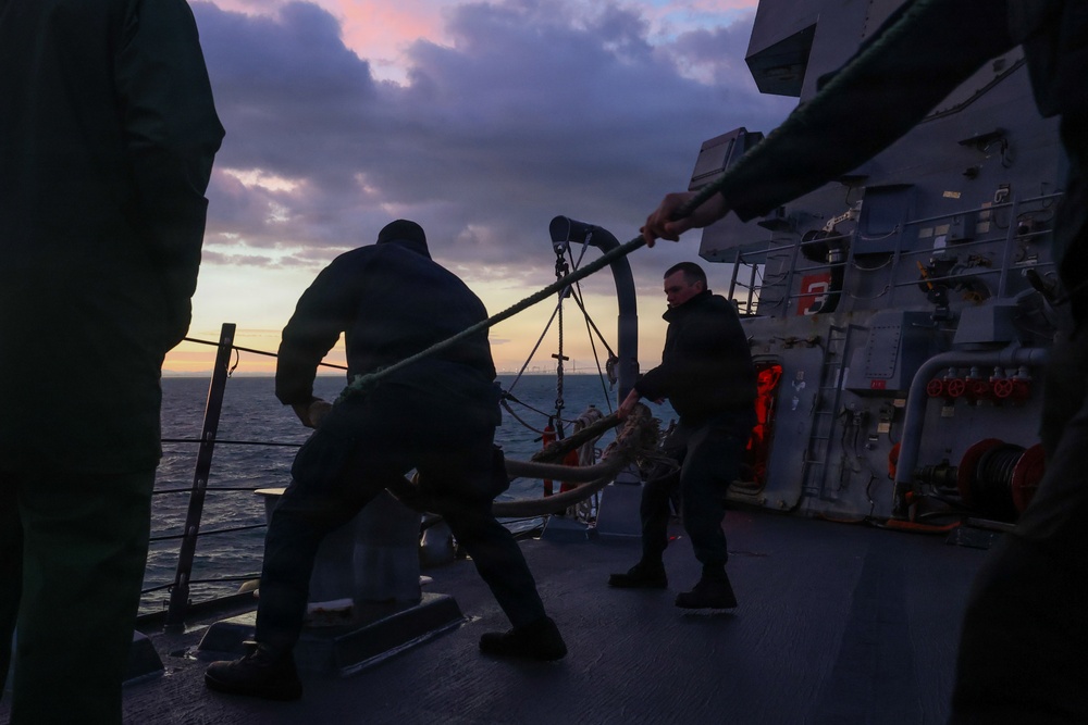 USS Paul Ignatius (DDG 117) pulls into Naval Station Rota, Spain, at the conclusion of a scheduled deployment