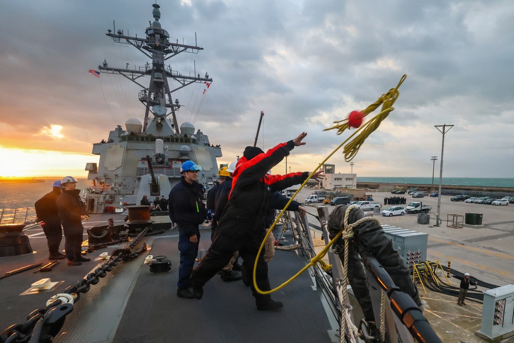 USS Paul Ignatius (DDG 117) pulls into Naval Station Rota, Spain, at the conclusion of a scheduled deployment