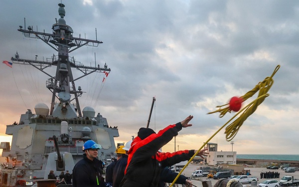 USS Paul Ignatius (DDG 117) pulls into Naval Station Rota, Spain, at the conclusion of a scheduled deployment
