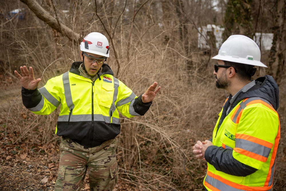 USACE Omaha District Rapid Response Technical Center of Expertise team assesses remediation areas at Potomac Interceptor collapse site