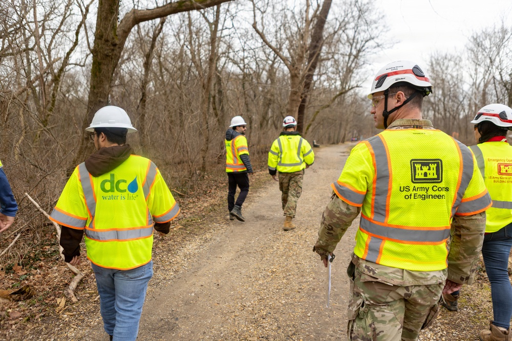 USACE Omaha District Rapid Response Technical Center of Expertise team assesses remediation areas at Potomac Interceptor collapse site