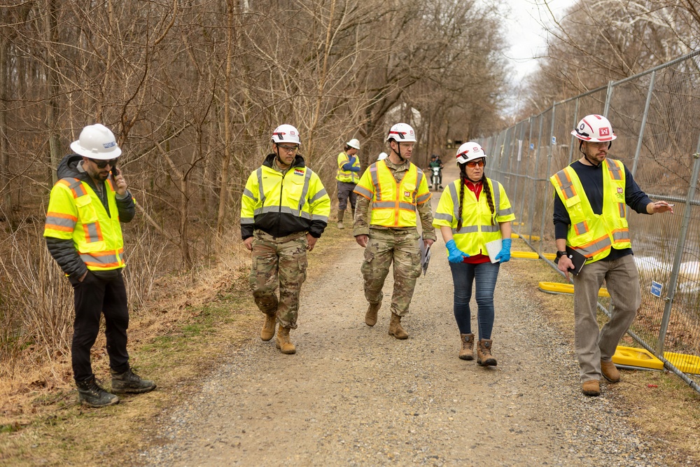 USACE Omaha District Rapid Response Technical Center of Expertise team assesses remediation areas at Potomac Interceptor collapse site